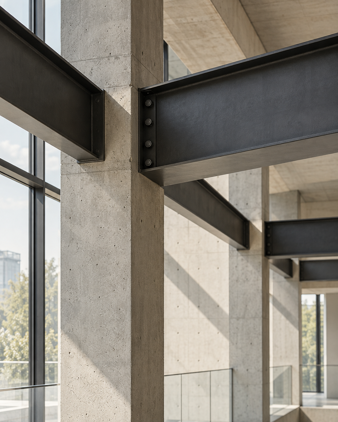 Concept image showing a precise steel-to-concrete structural connection